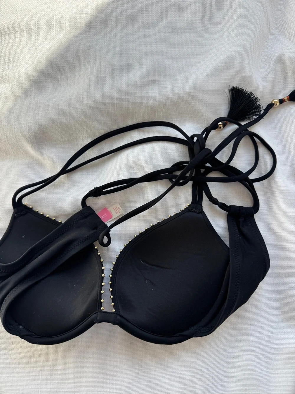 NEW Victoria’s Secret Black Women's Embellished Push-Up Bikini Top 32B